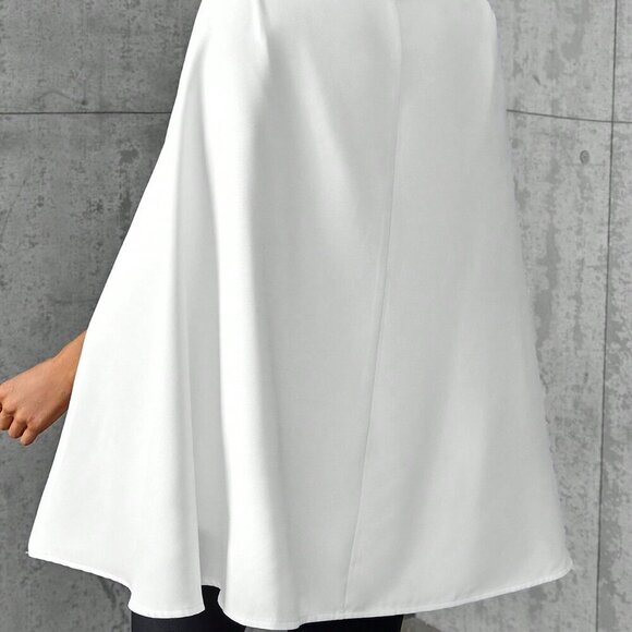 White Elegant Women's Contrast Collar Cloak Sleeve Blazer - Picture 3 of 6